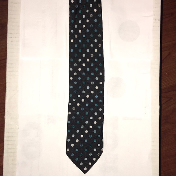 Saxony Black Turquoise White Polka Dot Neck Tie - Picture 1 of 3